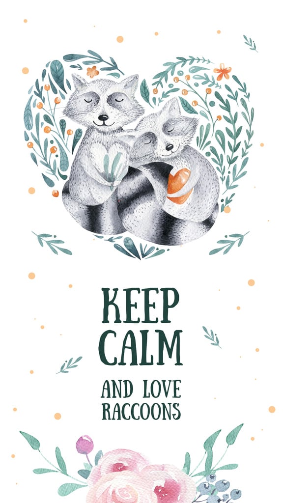 Embracing raccoons holding hearts — Створити дизайн Embracing raccoons holding hearts — Створити дизайн