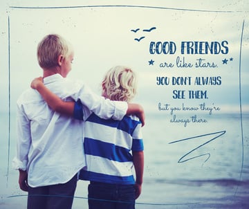 two children hugging on seashore with inspirational quote