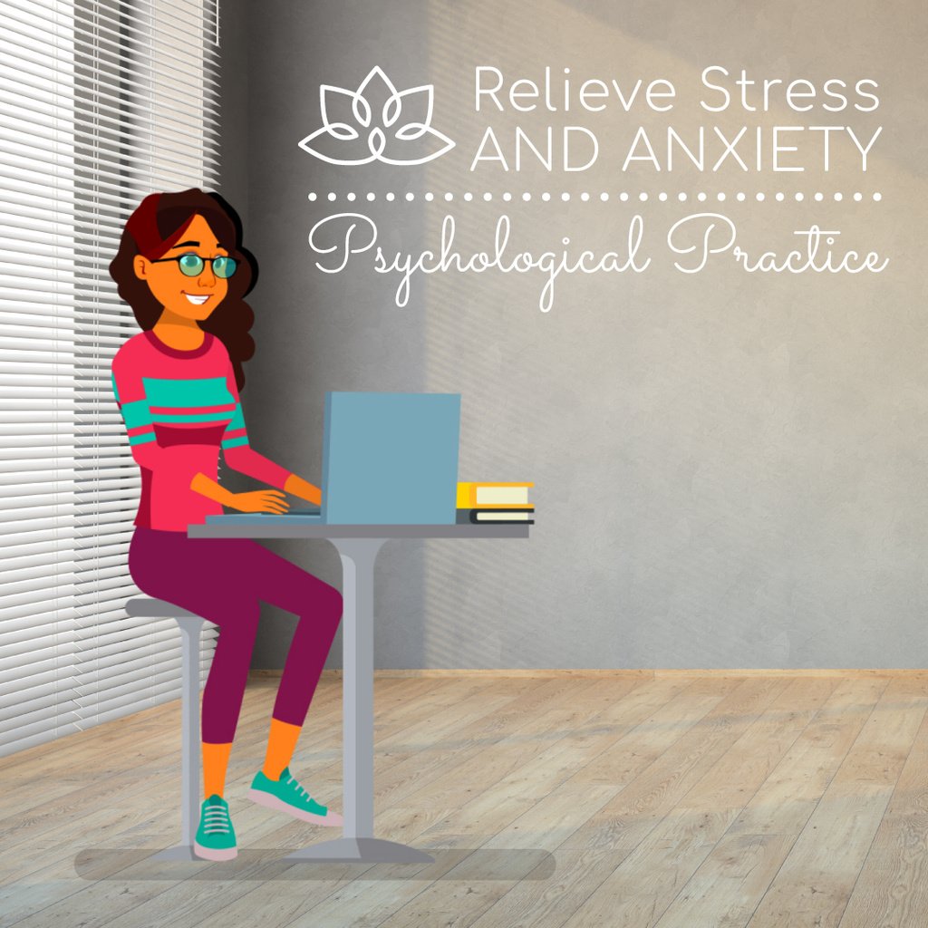 Psychological Practice Guide with Stressed Woman with Laptop — ein Design erstellen Psychological Practice Guide with Stressed Woman with Laptop — ein Design erstellen