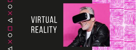 Man using vr glasses Facebook cover Design Template