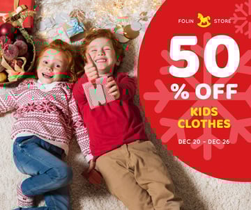 Christmas Offer Kids in Red Sweaters | Facebook Post Template