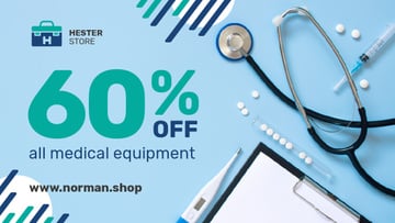 Medical Equipment Offer Pills and Instruments on Blue