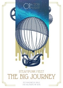 Steampunk meet invitation with air balloon