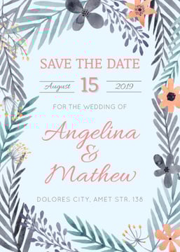 Save the Date Flowers Frame in Blue