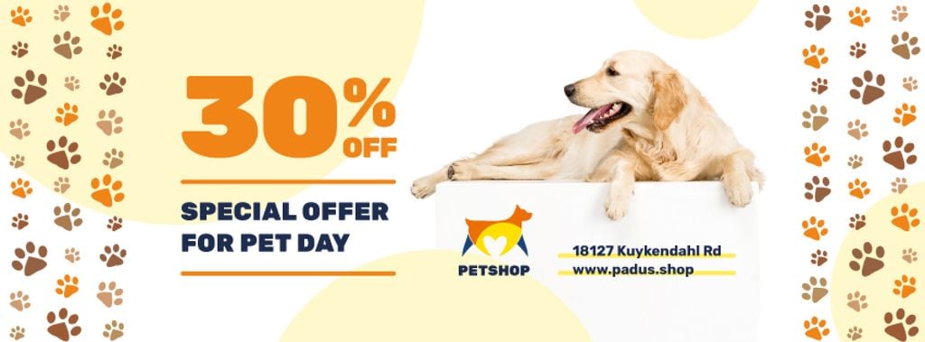 Pet Day Offer with Golden Retriever and Paws Icons — Crea un design Pet Day Offer with Golden Retriever and Paws Icons — Crea un design