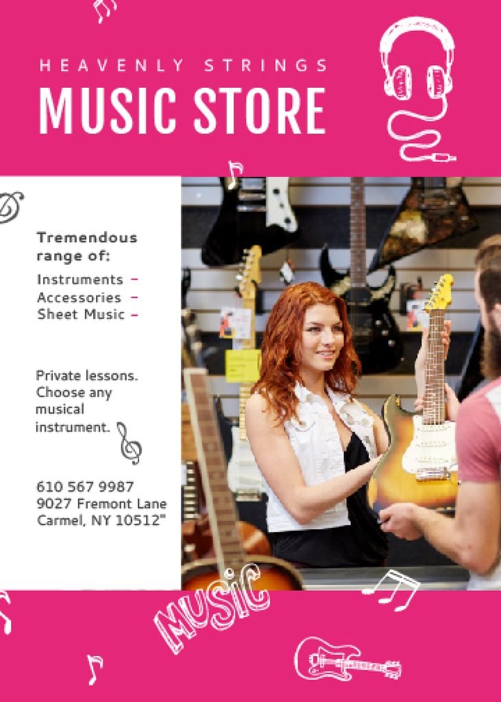 Music Store Ad Woman Selling Guitar — ein Design erstellen Music Store Ad Woman Selling Guitar — ein Design erstellen