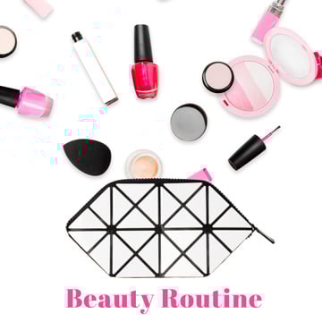 Beauty products filling cosmetic bag