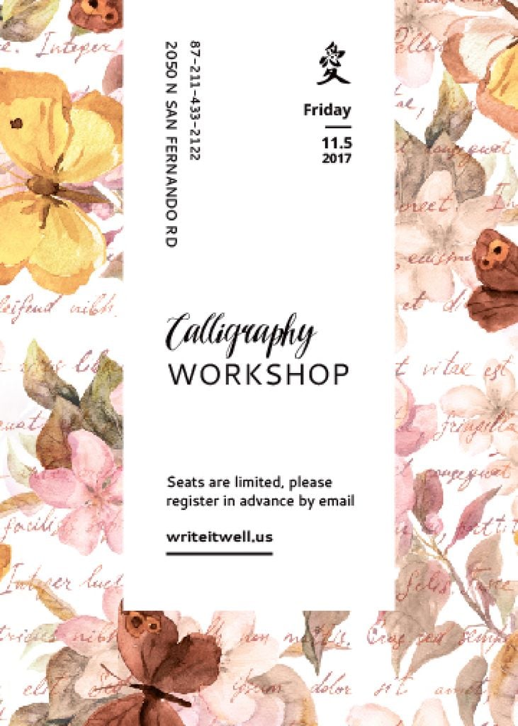 Calligraphy Workshop Announcement Watercolor Flowers — Створити дизайн Calligraphy Workshop Announcement Watercolor Flowers — Створити дизайн