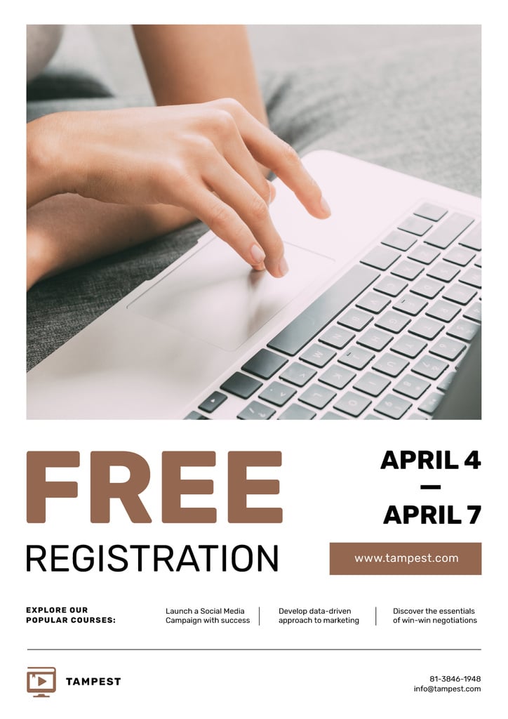 Online Courses Offer with Woman typing on laptop — Create a Design Online Courses Offer with Woman typing on laptop — Create a Design