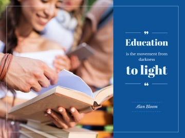 Education Quote with Smiling Students Studying