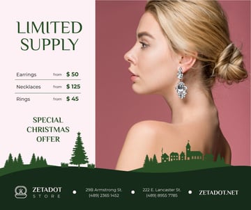 Christmas Offer Woman in Earrings with Diamonds | Facebook Post Template