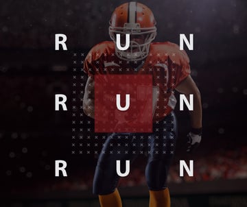 American football player with text run