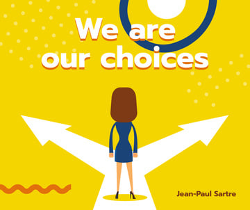 Businesswoman standing on Choices crossroads