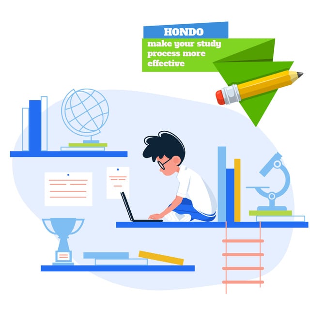 Boy studying with laptop Animated Post Modelo de Design