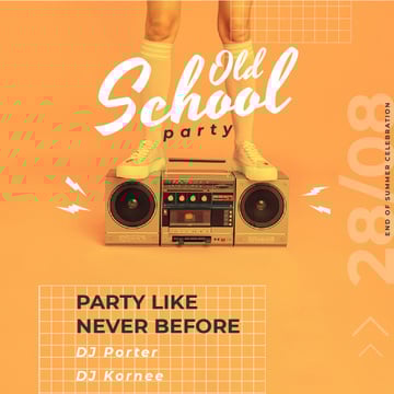 Old School Party Invitation Man Standing on Boombox | Square Video Template