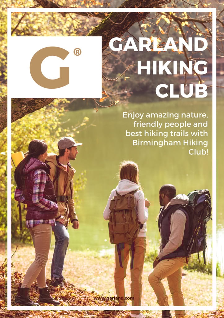 Hiking Club Gathering Backpackers by Scenic River | Poster Template — Створити дизайн Hiking Club Gathering Backpackers by Scenic River | Poster Template — Створити дизайн