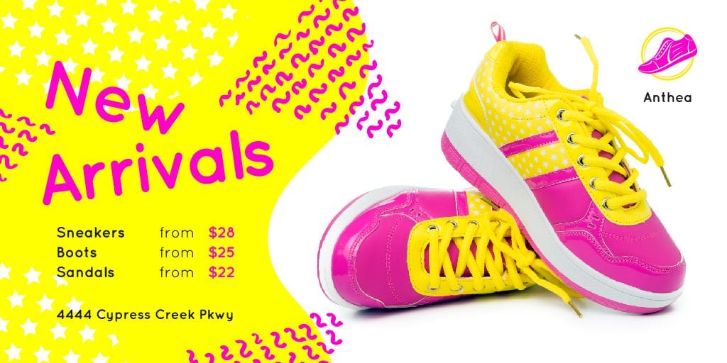 Sport Shoes Sale Sneakers in Pink and Yellow | Twitter Post Template — Crear un diseño Sport Shoes Sale Sneakers in Pink and Yellow | Twitter Post Template — Crear un diseño