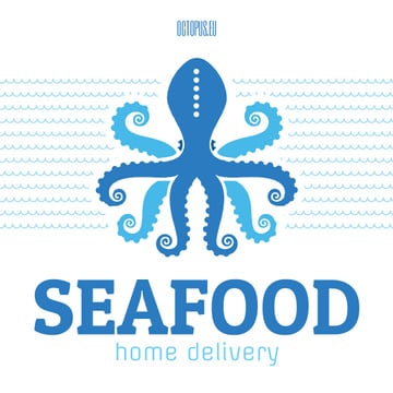 Seafood Octopus in Sea Waves in Blue