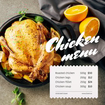 Restaurant Menu Offer Whole Roasted Chicken