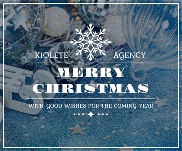 Christmas Greeting Shiny Decorations in Blue | Medium Rectangle Template