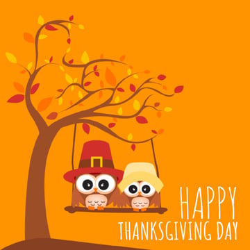Thanksgiving with Pilgrim Owls Swinging on Autumn Tree