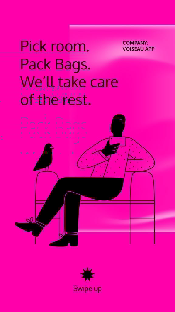 Booking App Services ad with Man and Bird — Crear un diseño Booking App Services ad with Man and Bird — Crear un diseño