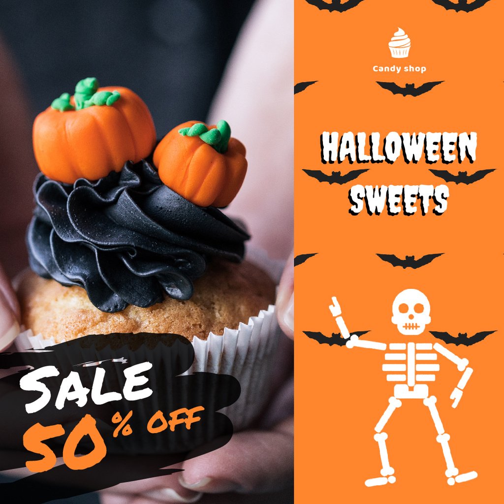 Trick or Treat Sale Halloween Cupcake with Pumpkins | Square Video Template — Create a Design Trick or Treat Sale Halloween Cupcake with Pumpkins | Square Video Template — Create a Design