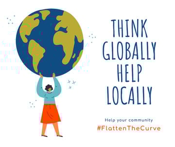 #FlattenTheCurve Citation about helping community with Woman holding Earth