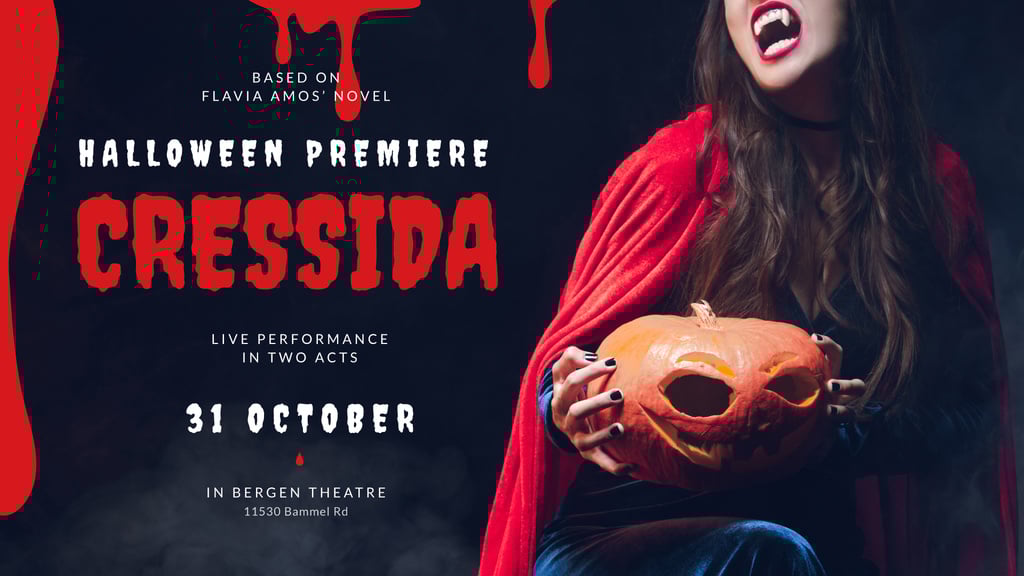 Halloween Performance Premier Woman Vampire | Facebook Event Cover Template — Crear un diseño Halloween Performance Premier Woman Vampire | Facebook Event Cover Template — Crear un diseño