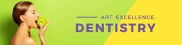 Dentistry Advertisement with Young Woman eating Apple