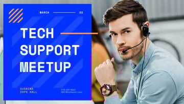 Tech Conference announcement Customers Support Consultant in headset