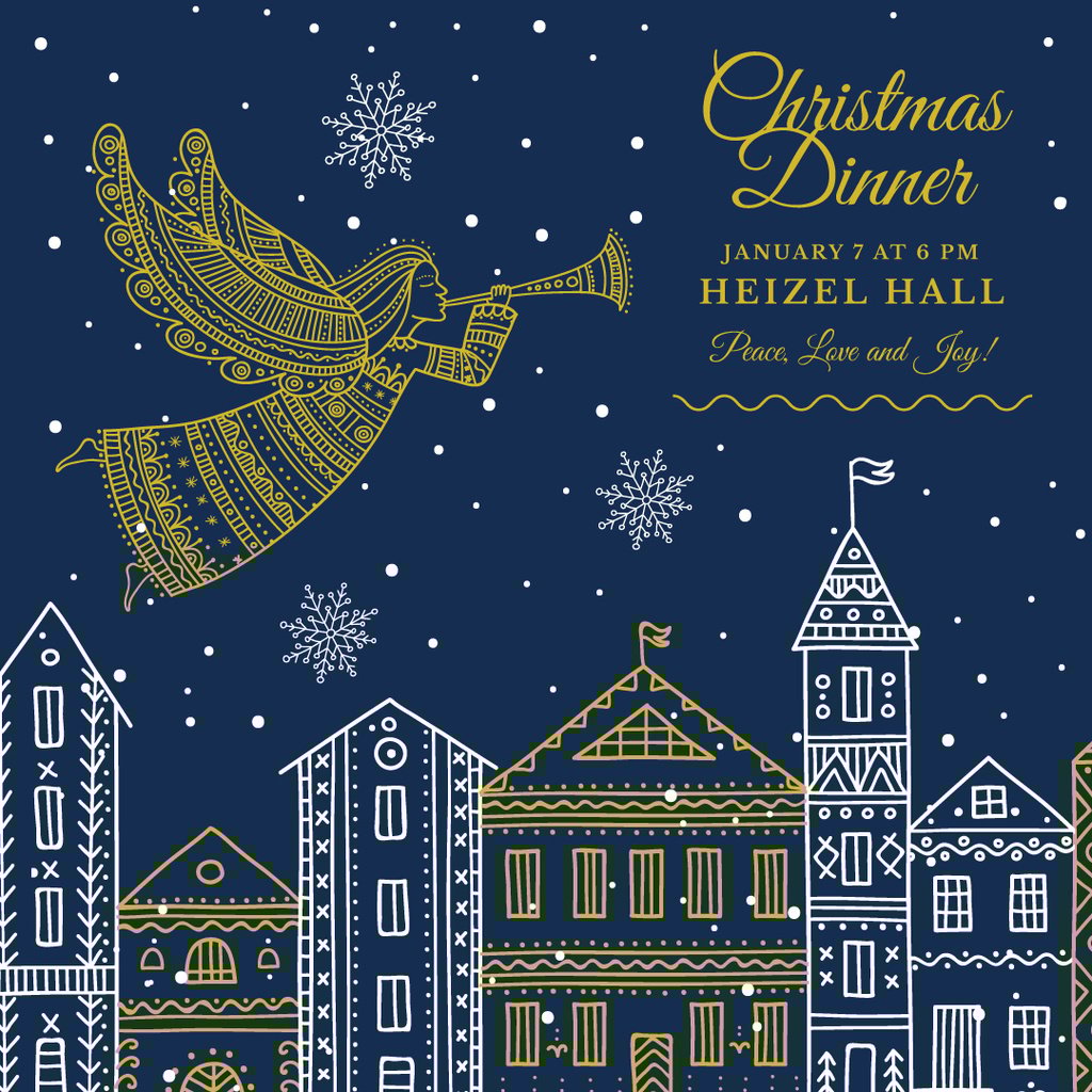 Christmas Dinner Invitation Angel Flying over City — ein Design erstellen Christmas Dinner Invitation Angel Flying over City — ein Design erstellen