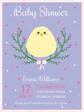 Baby shower invitation with cute chick