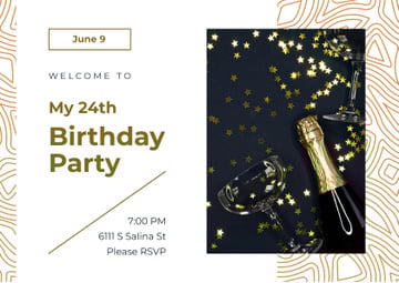 Birthday Party Invitation Confetti and Champagne Bottle