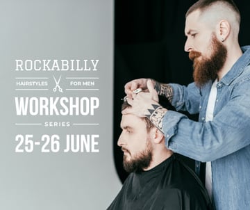 Hairstyles workshop ad with client at Barbershop