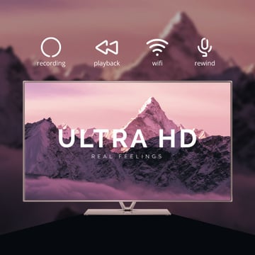 HD TV Ad with Mountains on Screen in Purple