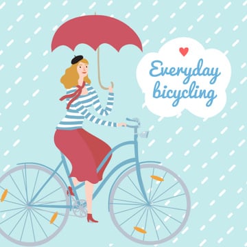 Woman Riding Bicycle With Umbrella