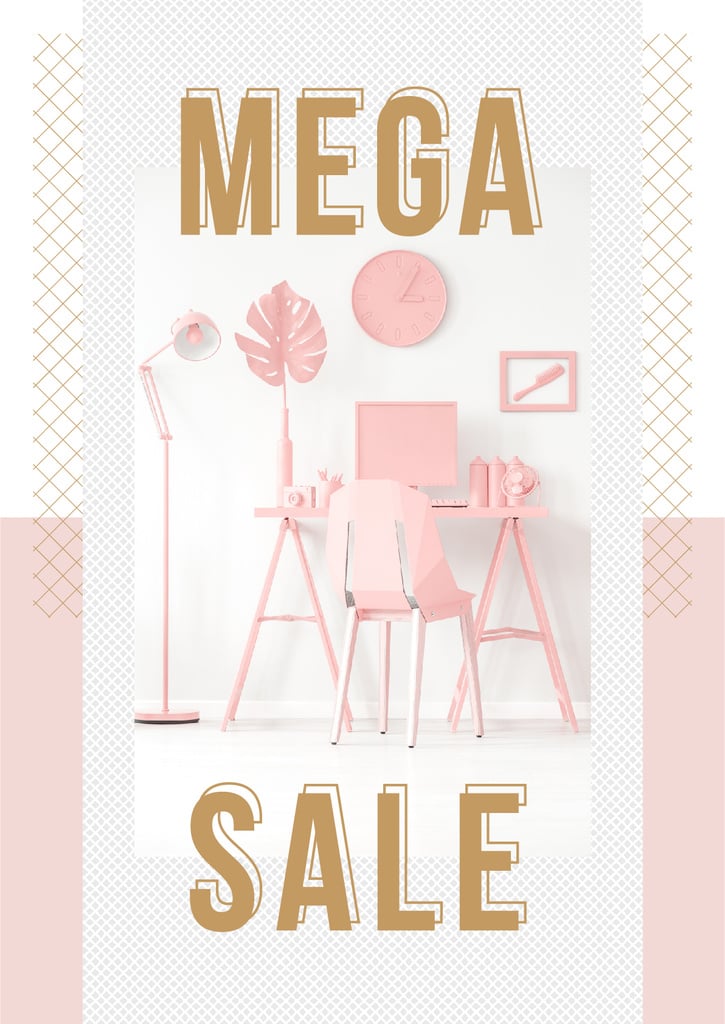 Sale Announcement Computer on Working Table in Pink | Poster Template — Maak een ontwerp Sale Announcement Computer on Working Table in Pink | Poster Template — Maak een ontwerp