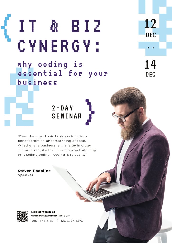 IT Conference Announcement with Man Working on Laptop — Створити дизайн IT Conference Announcement with Man Working on Laptop — Створити дизайн