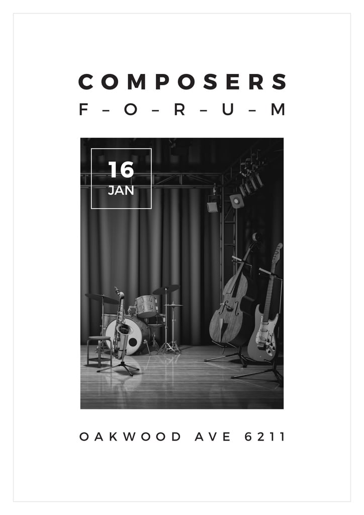 Composers Forum Invitation wit Instruments on Stage — ein Design erstellen Composers Forum Invitation wit Instruments on Stage — ein Design erstellen