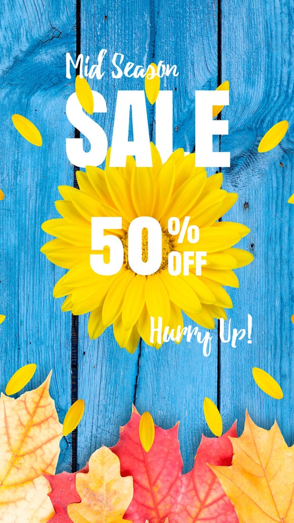 Autumn Sale Announcement Sunflower and Leaves | Vertical Video Template — Crear un diseño Autumn Sale Announcement Sunflower and Leaves | Vertical Video Template — Crear un diseño