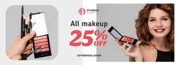 Cosmetics Sale with Beautician applying Makeup
