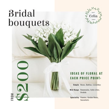 Florist Services Ad Wedding Bouquet with Lily of the Valley | Instagram Post Template