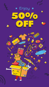 Sale Offer Goods Icons in Box on Blue