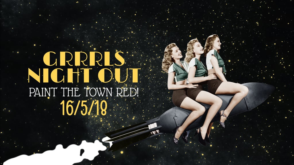 Vintage Party Invitation Girls Flying on Rocket — Crear un diseño Vintage Party Invitation Girls Flying on Rocket — Crear un diseño