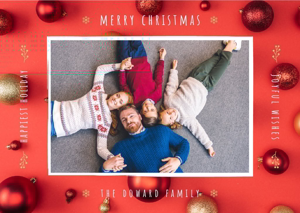 Merry Christmas Greeting Family with Baubles — Maak een ontwerp Merry Christmas Greeting Family with Baubles — Maak een ontwerp