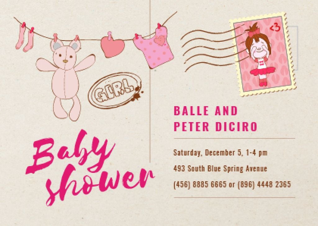 Baby Shower Invitation Hanging Toys in Pink — ein Design erstellen Baby Shower Invitation Hanging Toys in Pink — ein Design erstellen