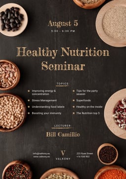 Seminar Annoucement with Healthy Nutrition Dishes on table
