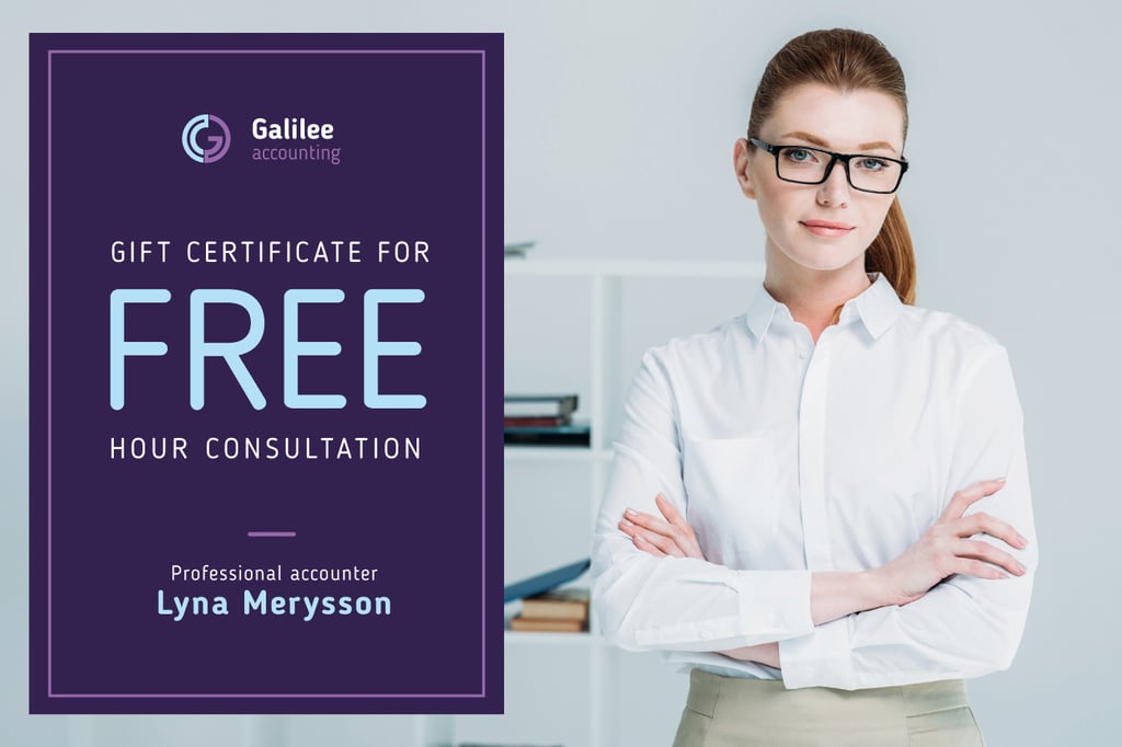 Business Consultation Offer with Confident Woman in Glasses — Создать дизайн Business Consultation Offer with Confident Woman in Glasses — Создать дизайн