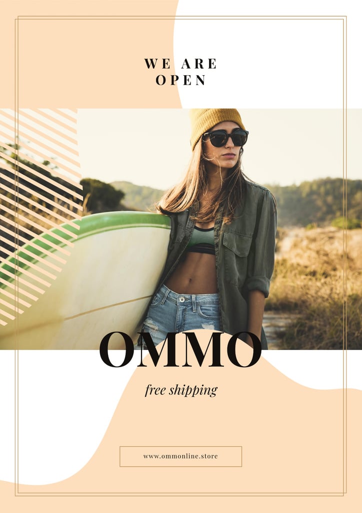 Woman with surfboard at the beach — Створити дизайн Woman with surfboard at the beach — Створити дизайн
